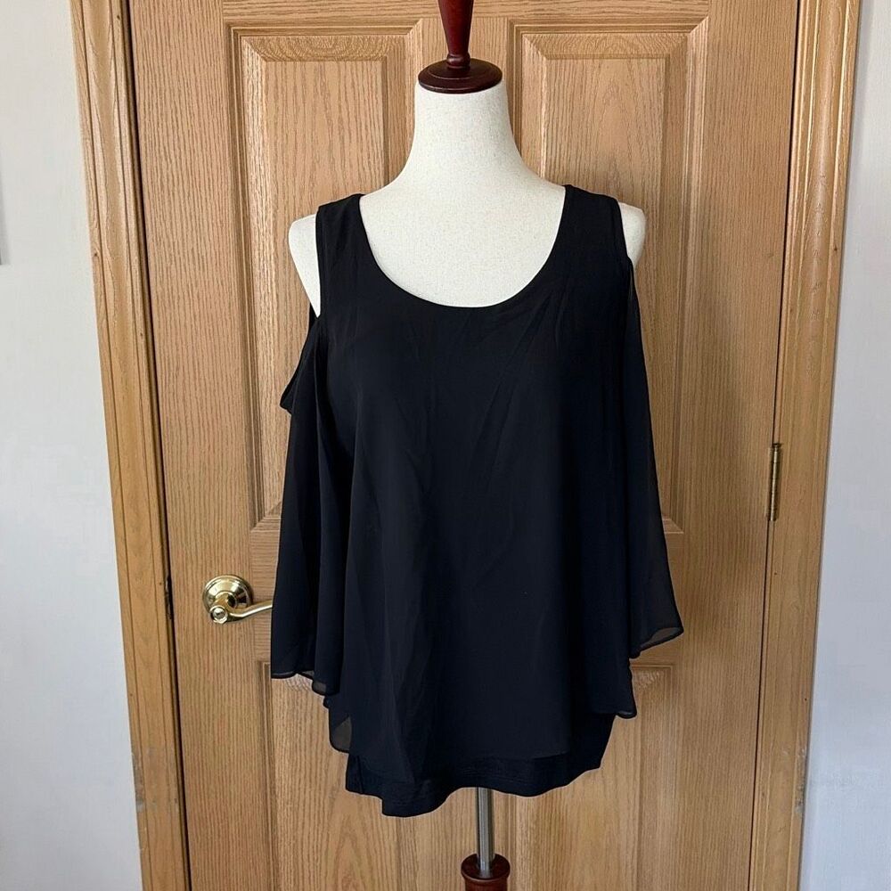 Ruby Ribbon Black Cold Shoulder Blouse Women’s Me… - image 2